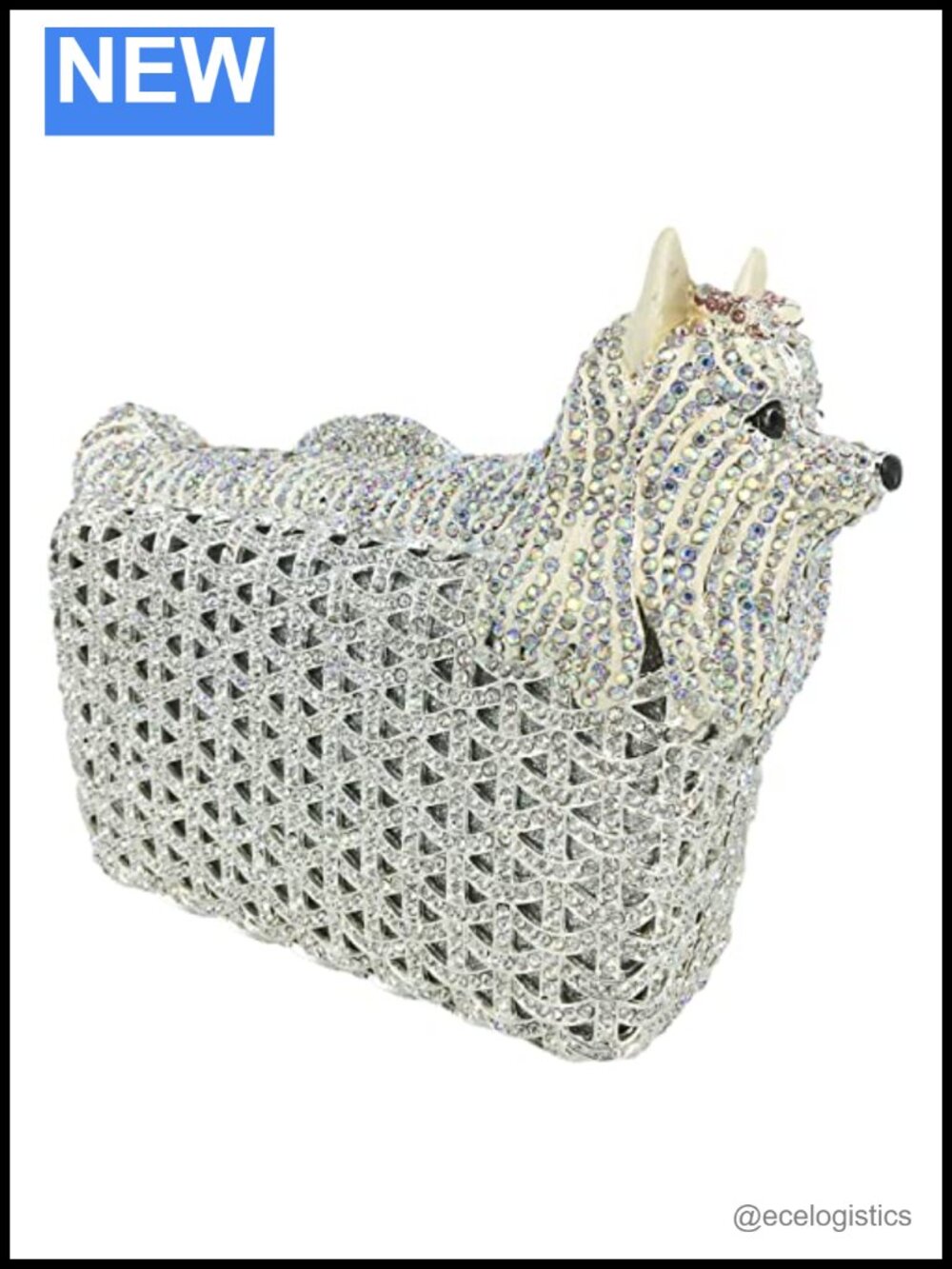 Crystal Dog Clutch Purse Formal Evening Minaudiere Rhinestone Poodle Handbag